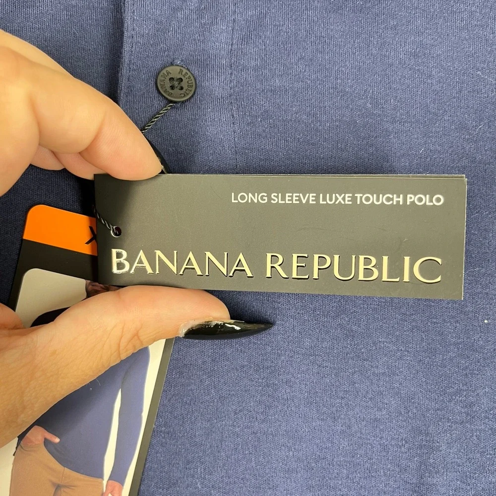 Banana Republic Luxe Touch‎ Business Casual Polo Shirt Mens XXL Blue Long Sleeve